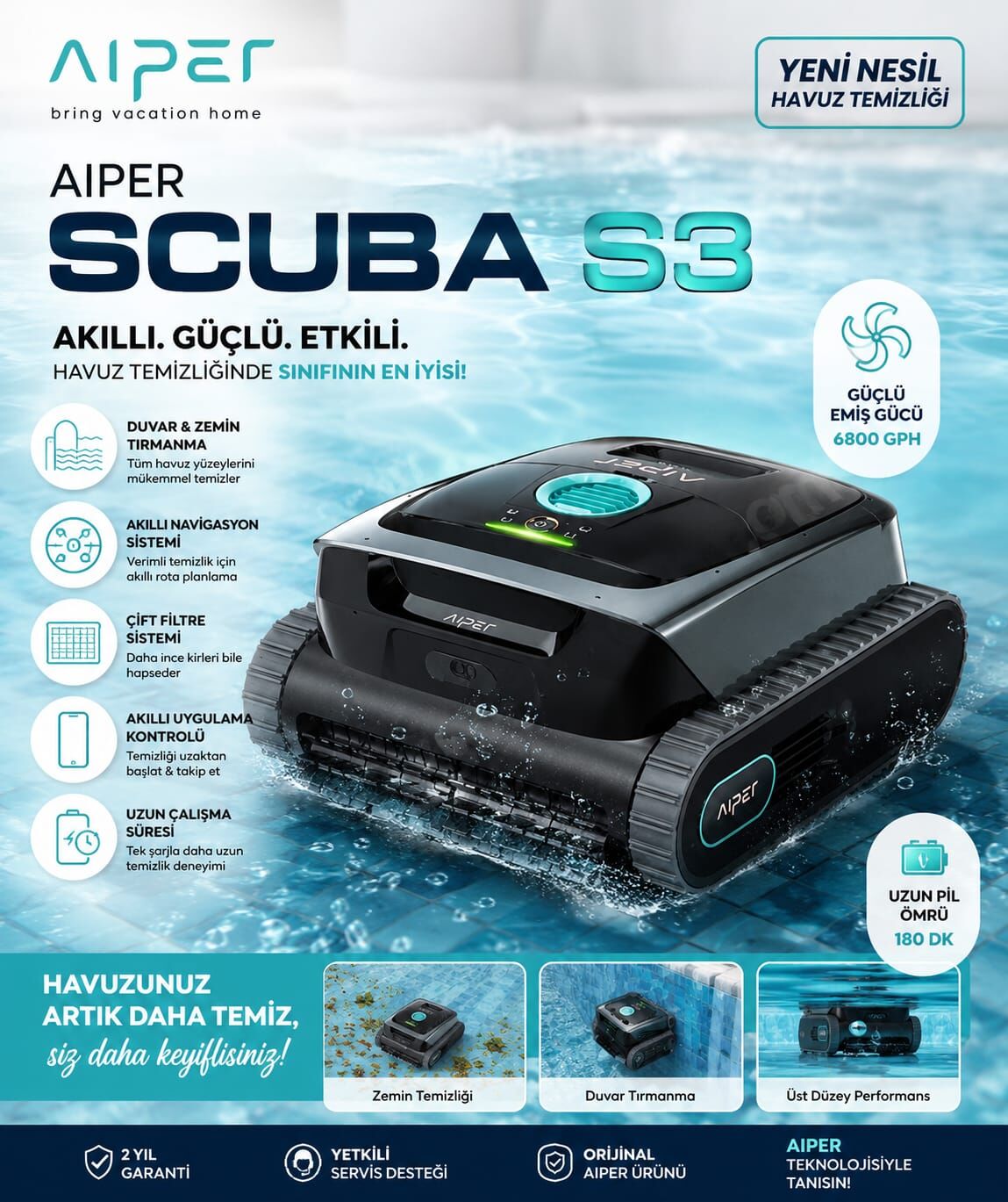 Aiper Scuba S3 Kablosuz Havuz Temizleme Robotu